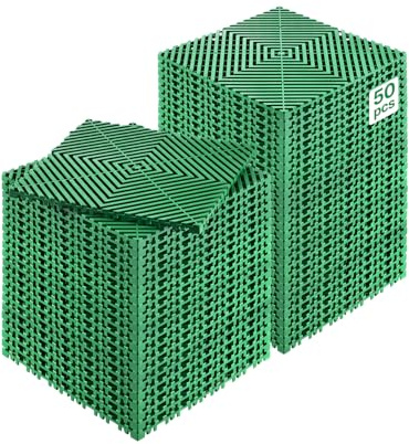 VEVOR Alfombrilla de Drenaje Entrelazada de 310 x 310 x 15,1 mm, 50 Alfombrillas de Drenaje Entrelazadas, Alfombrilla de Drenaje de Polipropileno Antideslizante para Suelo, Baño, Garaje, Jardín, Verde
