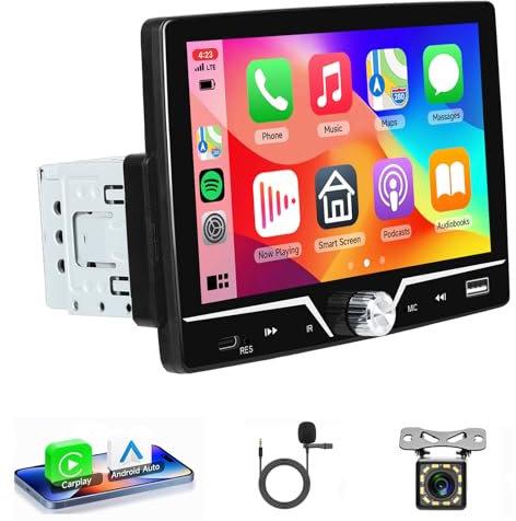 VECHTEL Autoradio 1 Din con Carplay Android Auto, 7 Pollici HD Schermo Tattile Stereo Auto Bluetooth 5.0, Radio FM, Supporto Mirror Link, Comandi al Volante, 2USB/Tipo-C, MIC, Telecamera Retromarcia