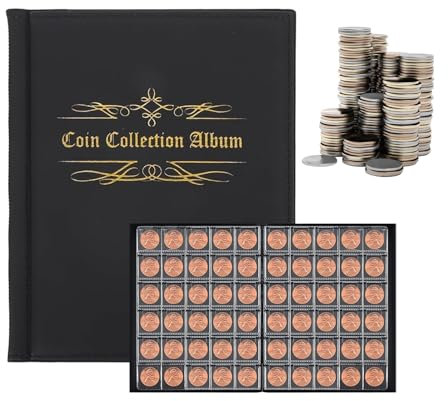 RYAN 480 Münzen 2 Euro Sammelalbum 21.5×17cm Münzen Sammelalbum 16 Seiten 2 Euro Münzen Sammelalbum Wird zum Speichern und Anzeigen von Münzen Wertmarken Medaillen und Abzeichen Verwendet (Schwarz)