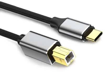 JZK 2m USB B auf C Druckerkabel, USB C auf B geflochtenes Datenkabel, kompatibel mit Drucker, MIDI-Controller, MIDI-Keyboard, Laptops
