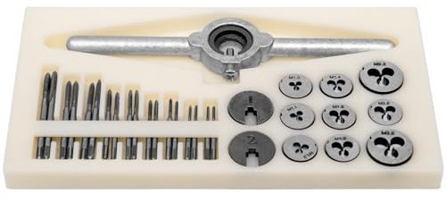 T2OL Juego de 31 piezas de machos y troqueles métricos M1 M1.1-M2.5, kit de reparación de roscas de acero de alta velocidad con llave ajustable, kit de herramientas manuales para metal/madera/plástico