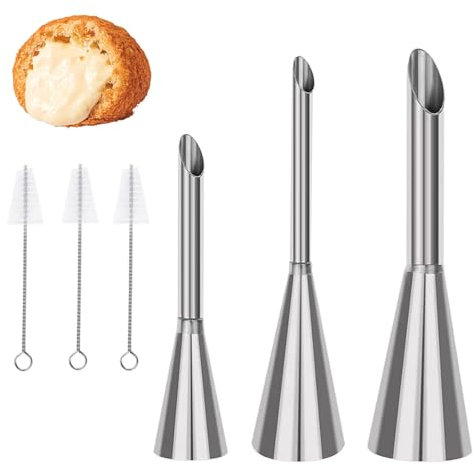 Yuiturt Lot de 3 Douilles Professionnelles Douilles à Pâtisserie Inox, Douilles pour choux et cupcakes, Seringue à décorer 5/6/8mm, Accessoires pâtisserie, Ustensiles de décoration gâteaux DIY