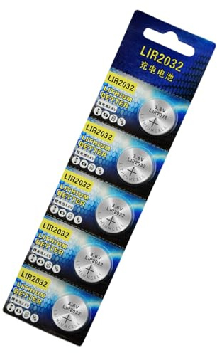 Fazvncv Lithium-Knopfzelle LIR2032, wiederaufladbar, 3,6 V, für Uhren, Spielzeug, Fernbedienungen, Taschenrechner, 5 Stück