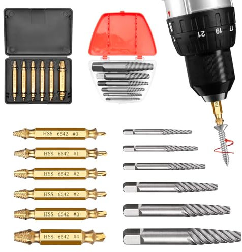 Hss 6542 Kit extracteur de vis 12 pièces Easy Out Bolt Extractor Kit Outils pour enlever les vis usées et les boulons cassés