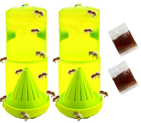 Lot de 2 pièges à guêpes étanches, pièges réutilisables pour mouches des fruits avec appâts en 2 packs, piège à guêpes léger non toxique, piège à mouches réutilisable et tueur d'abeilles pour