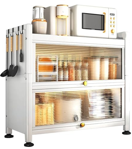 Armario de Cocina de 3 Niveles con Puertas Dobles abatibles, estantes metálicos para Garaje y despensa, Especias, ollas y sartenes - Organizador para el hogar de 80 cm/32 pulga