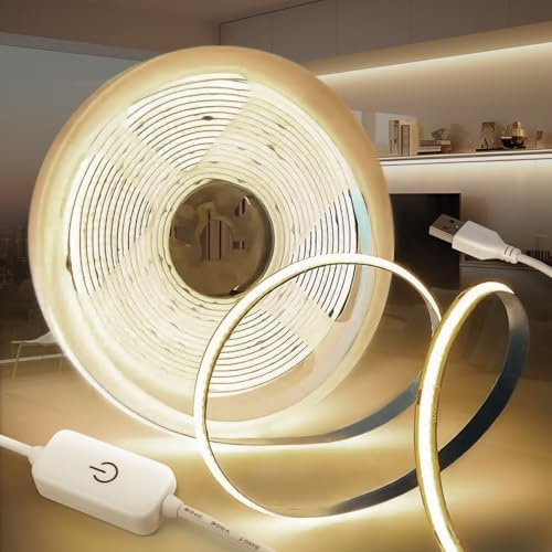 KSIBNW USB COB LED Streifen 3M Dimmbar LED Strip Light, 5V Selbstklebend LED Light band Neutralweiß 4000K Lichtband CRI90+ Flexibel TV Beleuchtung Hintergrundbeleuchtung für Küche Bedroom Wohnzimmer