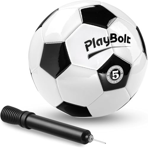 PlayBolt Palloni da calcio bianchi e neri, misure 2, 3, 4, 5, confezione da | Pallone da calcio con pompa per bambini, bambini e adulti