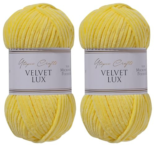 Utopia Crafts Velvet Lux Chenille Samtgarn, extra weiche dicke Wolle zum Stricken und Häkeln, 2x 100 g (Sonnengelb)