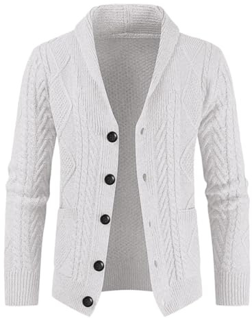 Cardigan Herren Strickjacke Wolle - Strick Pullover Männer mit Kragen & Knöpfen Warme Strickjacken mit Zopfmuster Winter Wolljacke ohne Kapuze Solid Jacke Elegante Men's Cardigans Janker