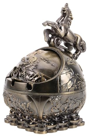 Alipis Cenicero Vintage Portátil con Tapa, Metal Café, Resistente al Viento | Decorativo y Fácil de Limpiar, Estilo Elegante, para Interior y Escritorio, Color Café