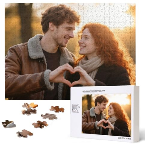 Custom Jigsaw Puzzle from Photo 300/500/1000 Pieces, Personalised Jigsaw Puzzle for Adults, Customised Wooden Puzzles for Couple Family Friend Wedding Birthday, Valentines Gifts for Him Her