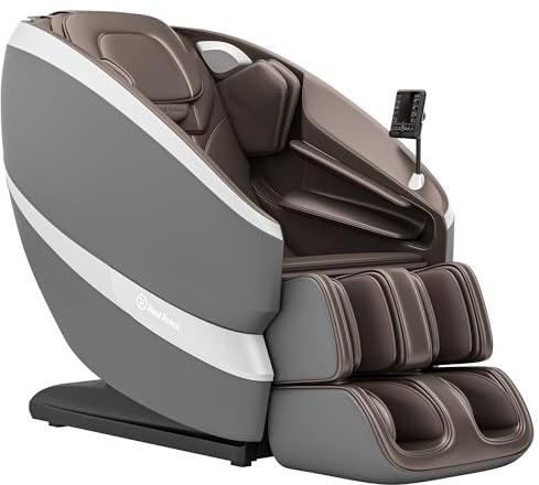 Real Relax Dual Core S Track Massage Chair,Full Body Recliner with Zero Gravity,Rocking Function,12 Auto Modes,Bluetooth,Foot Roller,Home or Office Use,Gray and Brown