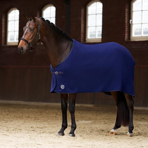 Imperial Riding IRH Fundamental Basic Abschwitzdecke, funktional & atmungsaktiv, schweißabsorbierendes Polar-Fleece Frontverschluss, schnell trocknende Fleecedecke für Pferde, Navy, 165