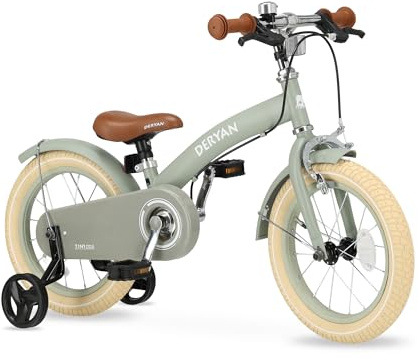 Deryan Vélo pour Enfant 14 Pouces | Draisienne 3 en 1 | Vélo avec Selle et Guidon réglables | Vélo Enfant pour garçons et Filles | Vert