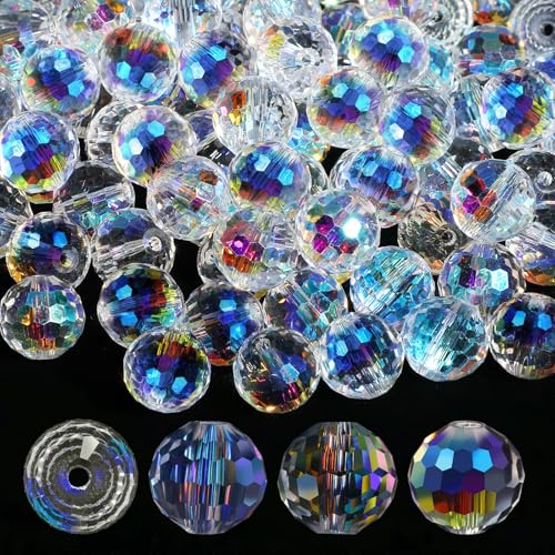 100Pcs Crystal Glass Beads, 10mm 96-Faceted Crystal Glass Beads, Round Loose Spacer Bead for Jewelry Making, Bracelets, Necklaces & Suncatchers (Ghostly Purple)