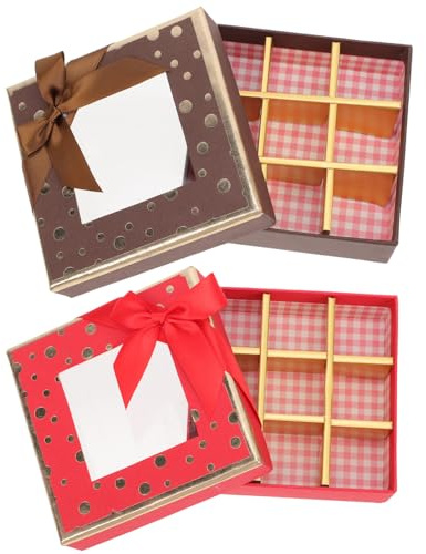 BCOATH 2 Stück Geschenkbox mit 9 Fächern Pralinenschachtel aus Karton Rot Schwarz 12X12X4cm Süßigkeitenbox für Valentinstag Hochzeit Geburtstag