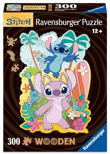 Ravensburger Wooden Puzzle 12001916 - Angel & Stitch - 300 Teile Kontur-Holzpuzzle mit stabilen Puzzleteilen und 25 kleinen Holzfiguren, für Disney-Fans ab 12 Jahren