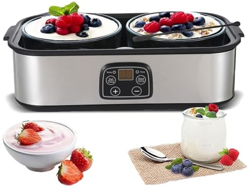 Yoghurt Maker Machine, 2L Automatic Yogurt Maker with LED Display & 2 Glass Jars, Time Control & Adjustable Temperature, Electric Yogurt Makers for Home Organic Yogurt, Cheese, Natto