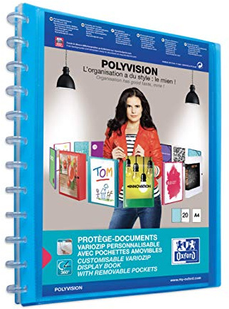 OXFORD Protège‐Documents Variozip Polyvision A4 40 vues amovibles Couverture Polypro Bleu