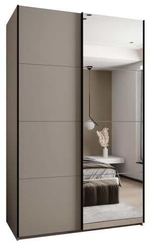 ABIKSMEBLE LUX 3 Élégante Armoire à 2 Portes Coulissantes avec Miroir sur la Porte - Fermeture Silencieuse - Système HETTICH Topline L - 245,5x160x64cm - Cachemire, Cachemire, Noir