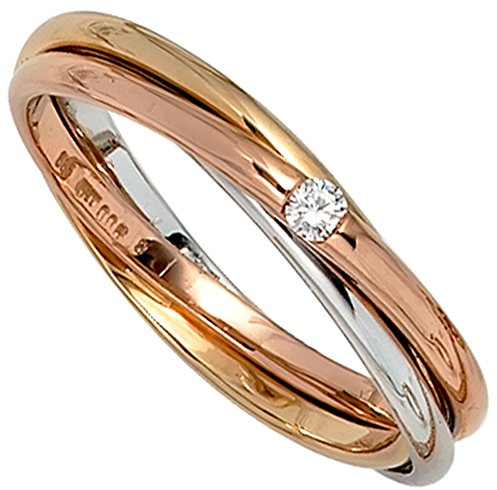 Jobo Damen-Ring Wickelring verschlungen aus 14 Karat 585 Gold Tricolor mit Diamant Größe 58