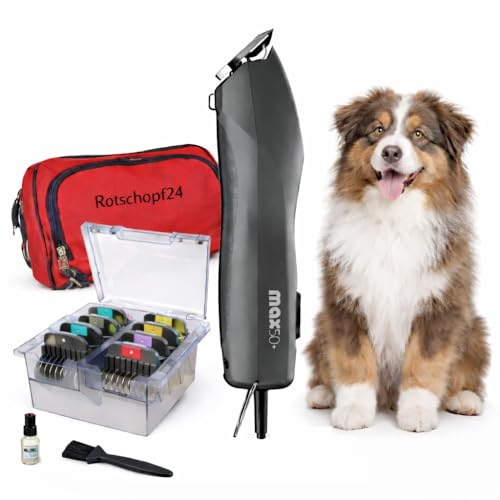Rotschopf24 MAX 50+ Hundeschermaschine,8 Metallaufsteckkämme + Tasche