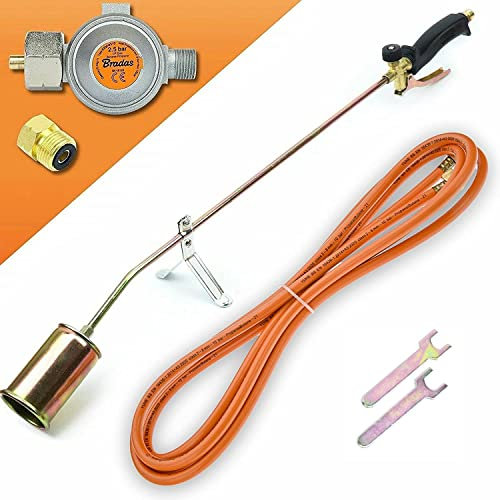 Profi Gasbrenner – 58 kW Unkrautbrenner & Dachbrenner mit 5 m Schlauch & Gasdruckregler 2,5 bar – Perfekt für Dachpappe, Bitumen, Abflammen & Unkrautvernichtung SN0283R2