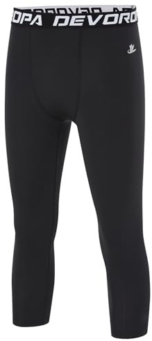 DEVOROPA Boys Leggings Quick Dry Youth Compression Pants Sports Tights Basketball Base Layer Black M