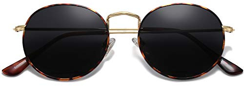 SOJOS Small Round Polarized Sunglasses for Women Men Classic Vintage Retro Shades UV400 SJ1014, Havana/Grey