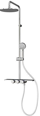 Schulte Duschsystem mit Ablage, Kopfbrause rund extra-flach, Chromoptik, Duschmaster Rain mit Regendusche D969290 02
