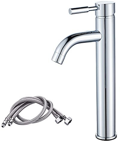 Tall Basin Mixer Taps,XBMY High Rise Single Lever Chrome Brass Countertop Bathroom Sink Tap for Cloakroom&Washroom