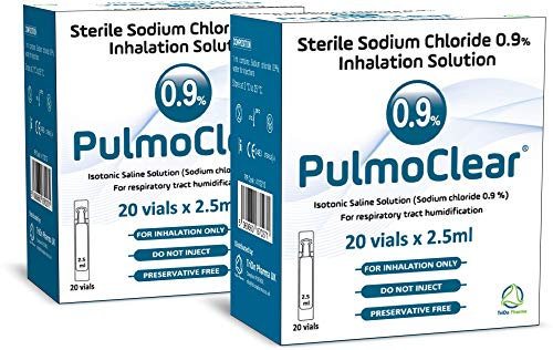 PULMOCLEAR Sterile Isotonic 0.9% Sodium Chloride - NaCl Inhalation Saline Solution for Airway Humification – 40 X 2.5 ml Unit Dose Vial, Pharmaceutical Grade