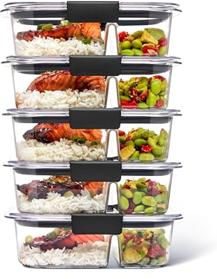 Rubbermaid Brilliance Meal Prep Containers, 2-Compartment Food Storage Containers, 2.85 Cup