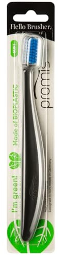 Promis Brush – Cepillo de Dientes Suave Sostenible Fabricado en Material Renovable, Bioplástico, 6750 Cerdas Suaves, Fabricado en Alemania, Diseño Italiano (singlepack, black ocean)