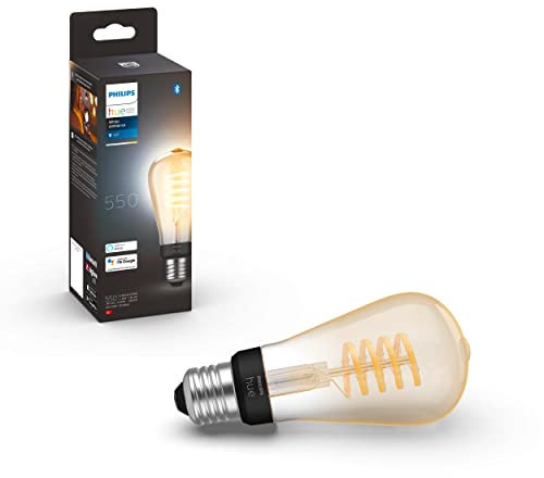 Philips Hue White Ambiance E27 Filament Edison (550 lm), dimmbare LED Lampe für das Hue Lichtsystem mit allen Weißtönen, smarte Lichtsteuerung über Sprache und App