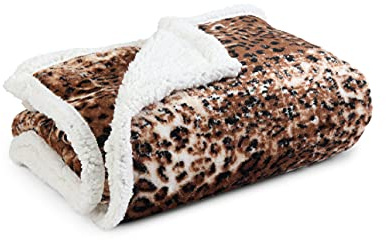 CosìCasa Fleece-Decke für Doppelbett, Bedruckt mit Sherpa-Rückseite, 200 g/m², warm, superweich, Flanell-Decke, Doppelbett-Decke aus Mikrofaser, Leopardenmuster