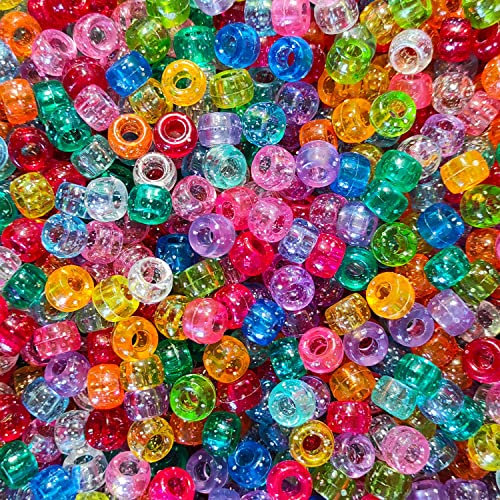 Gxadwzy 500 Stück Pony Beads 6x9mm Glitzer mit Großem Loch für Schmuck, Armbänder, Ketten, Schlüsselanhänger, Basteln