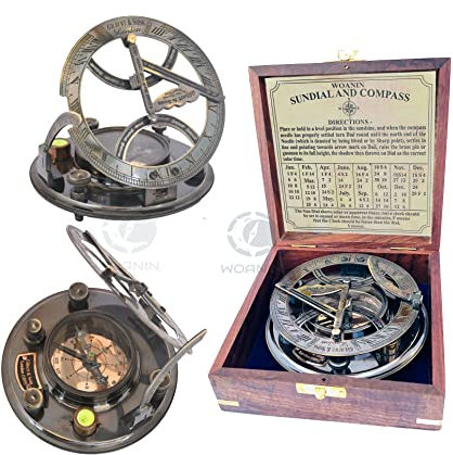 WOANIN Taufzirkel, Taufgeschenk, 12,7 cm großer Sonnenuhr-Kompass, Taufgeschenk Jungen, Taufgeschenk Mädchen, gravierter Kompass, personalisierter Ruhestandskompass (Sonnenuhr-Kompass)