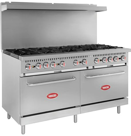 Kratos Commercial Gas Range and Oven - 10 Burners and 2 Full Sized Ovens, Gas Powered, 360,000 Total BTU Output, 60 W (29Y-045-NAT)