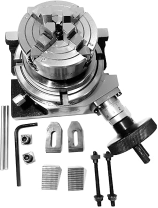 Rahish Tools Rotary Table for Milling Machines 4 Inches (100mm) 4 Slots Horizontal and Vertical with 70mm 4 Jaw Independent Dog Chuck with Back Plate and T-nuts with m6 clamp kit
