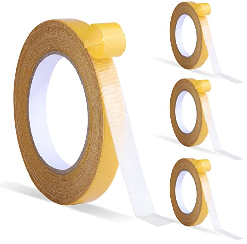 KINBOM 4 Rolls Double Sided Tape Heavy Duty, 0.59inch x 66ft(20m) Super Sticky Clear Tape Fabric Adhesive Tape High Tack Strong Wall Adhesive with Fiberglass Mesh for Walls Hanging, Easy Use