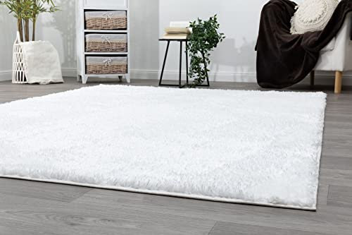 Steffensmeier Hochflor Teppich Kimo | Shaggy Langflor Teppich | Wohnzimmer, Schlafzimmer, Weiß, Größe: 200x240 cm
