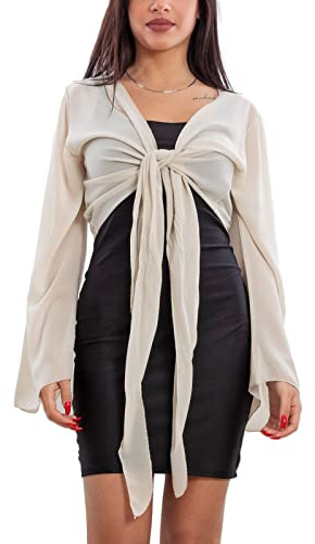 Toocool Coprispalle Donna Elegante Maniche Ampie Cerimonia Bolero VB-10371 [Taglia Unica,Beige]