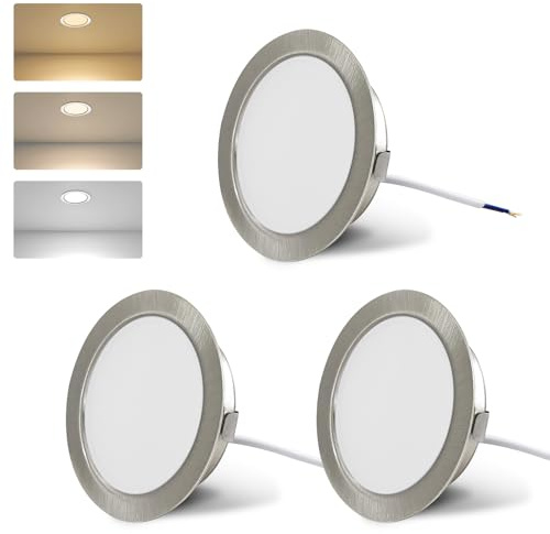 KYOTECH LED Einbaustrahler 230V IP44 3CCT Möbeleinbauleuchte 55-58mm | 3.5W 300lm LED Deckenspots Warmweiß/ Neutralweiß/ Kaltweiß Einbauspot für Badezimmer 3er Nickel