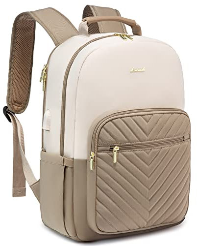 LOVEVOOK Zaino Donna Porta PC 17 Pollici, Da Viaggio e Lavoro, Elegante per Laptop, Ufficio Università Viaggi Aereo, Beige Cachi
