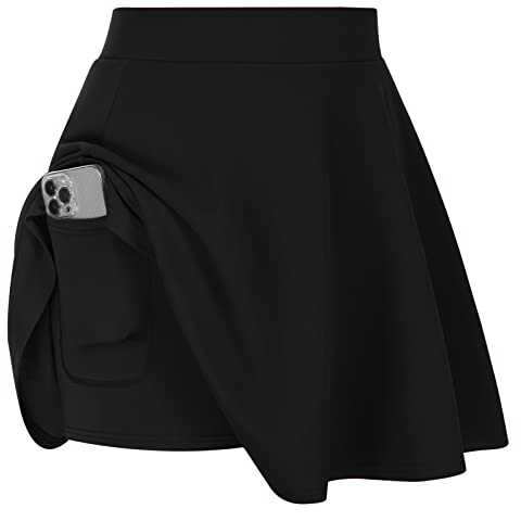 Hanna Nikole Plus Size Skater Skirt High Waisted Elastic Lining Basic A-line Versatile Flared Mini Skort with Pocket Black 2X