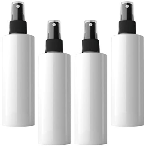 LusDoly Pack of 4, Empty 200ml White Plastic Fine Mist Atomiser Bottles with Black Sprayer Empty Water Spray Bottles for Cleaning Solutions, Gardening