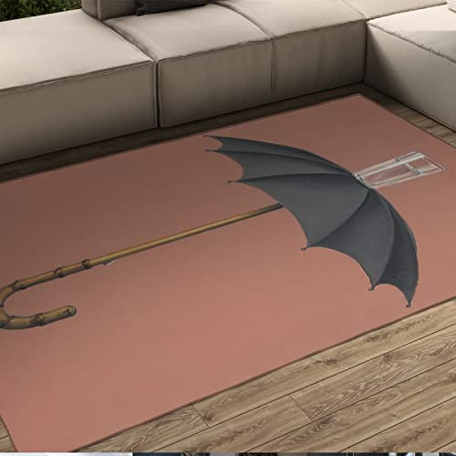 CIHCOHOME Brick-Red Area Rugs Black Umbrella Non-slip Rubber Backing Rug Transparent Cup Pattern Extra Size Rectangle Runner Rug for Room Decor 180x200cm