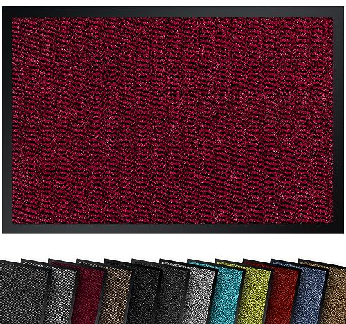 comflor Hochwertige Fußmatte Rot-Schwarz 90x150 groß für Innen & Außen - Schmutzfangmatte rutschfest, waschbar & wetterfest - Fussmatte für Eingangsbereich & Aussenbereich - Läufer Flur dünn